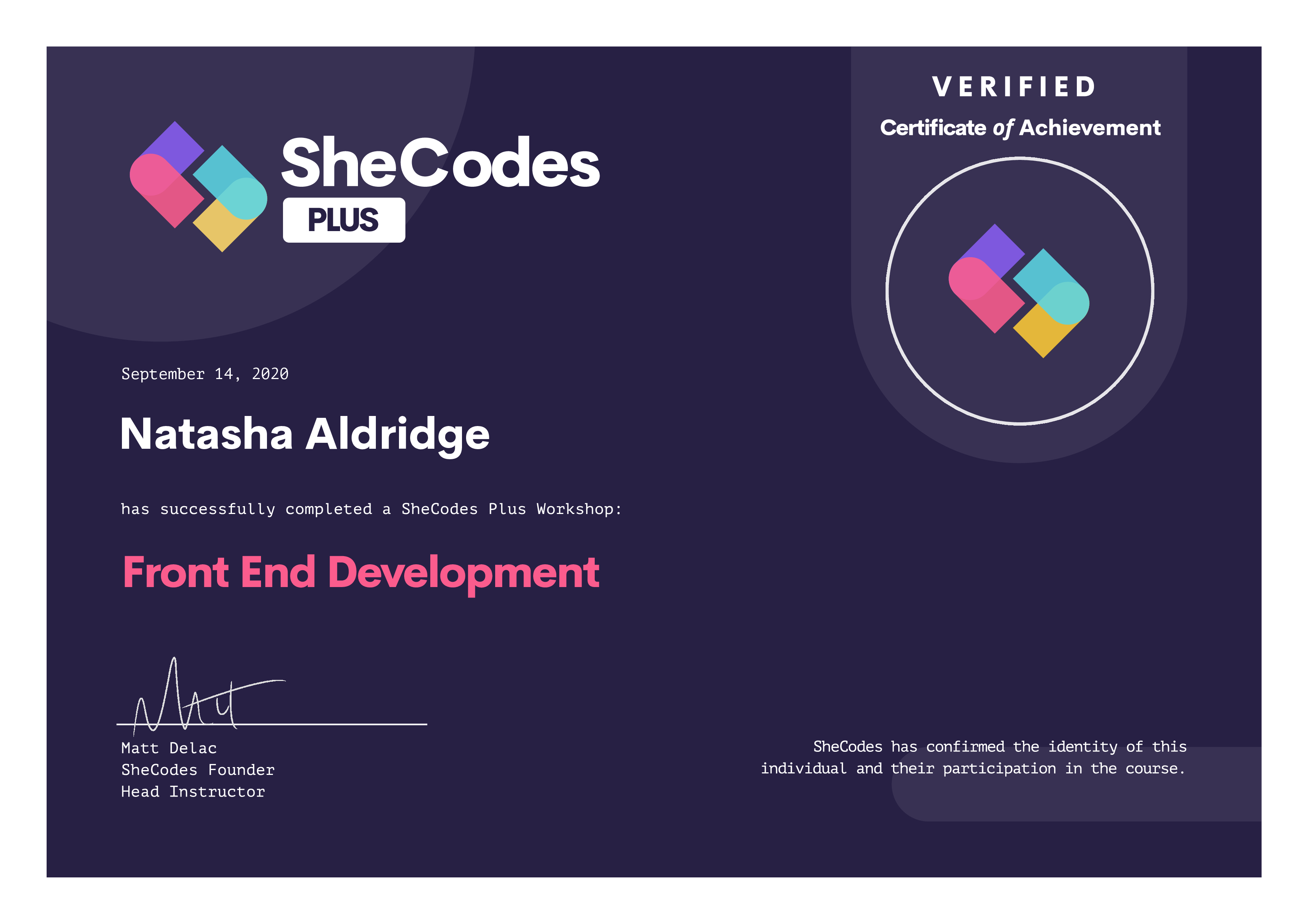 SheCodes Certificate