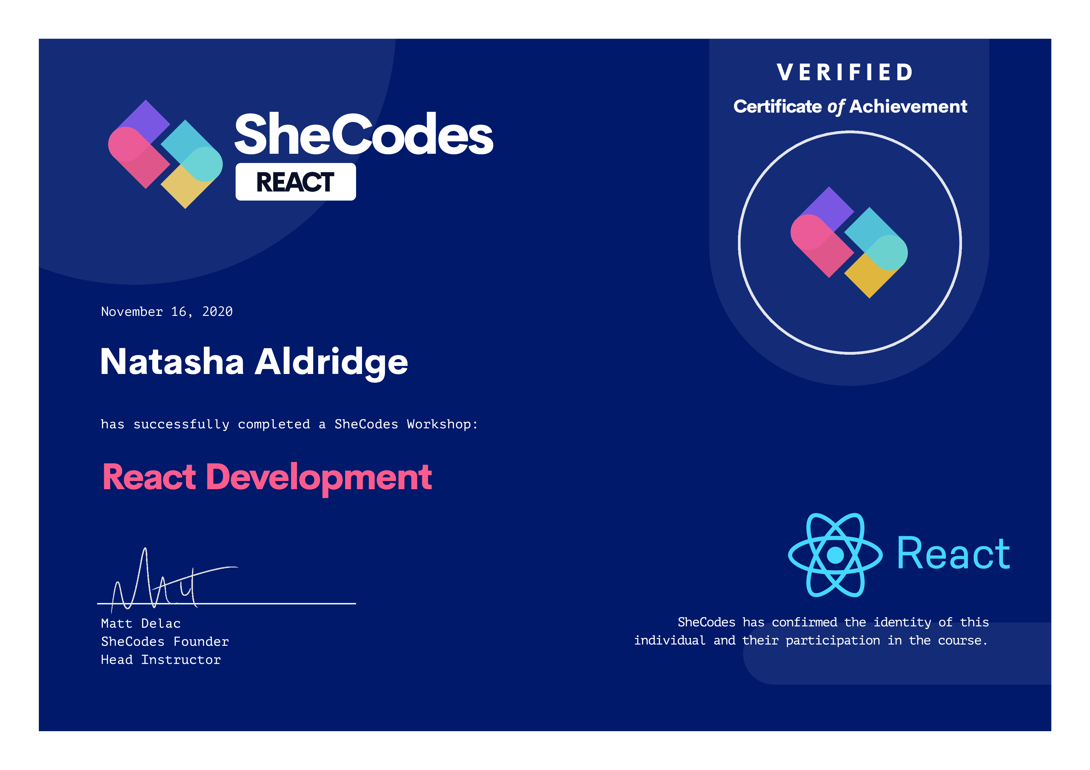 SheCodes Certificate