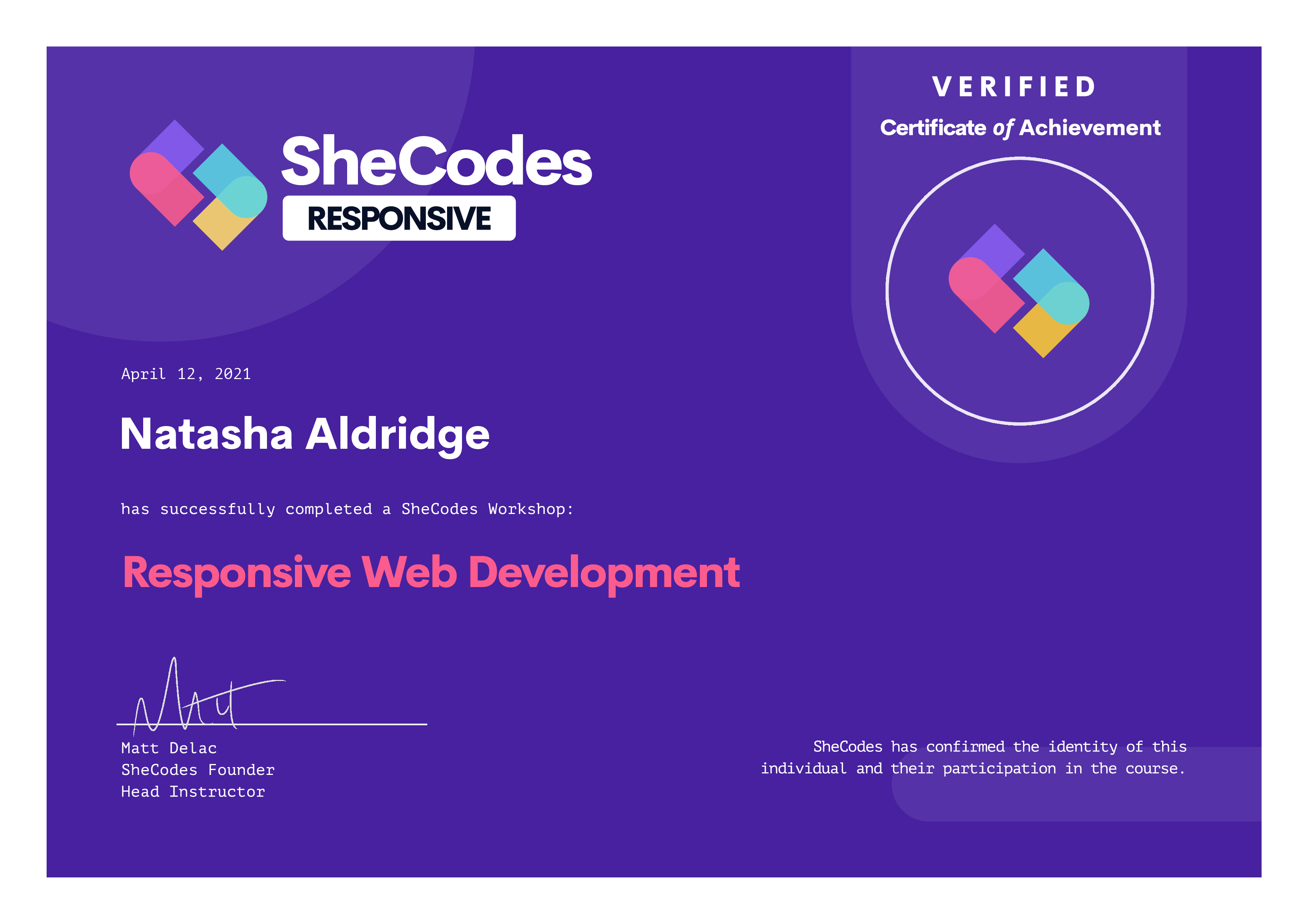 SheCodes Certificate